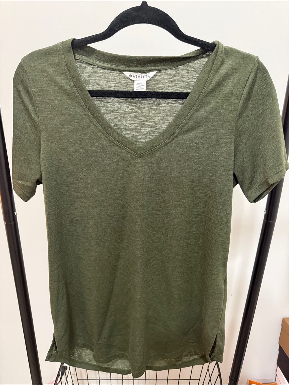 Athleta Olive V-Neck Short Sleeve Tee